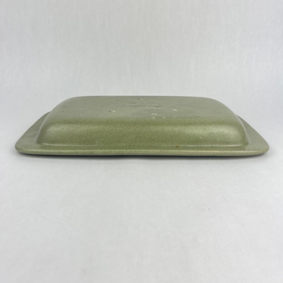 Vintage MCM Haeger 12” Rimmed Rectangle Sage Green Speckled Serving Bowl Platter - Picture 7 of 11